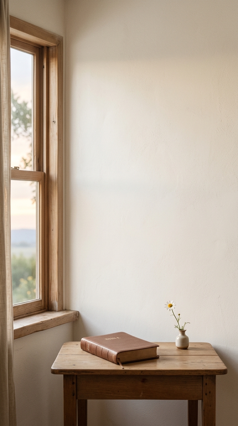 따스한 햇살이 스며드는 창가에 놓인 작은 화분